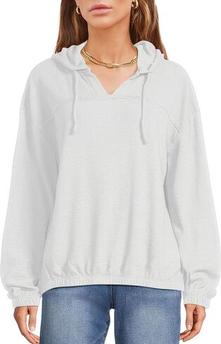 Vivitulip Women’s Long Sleeve V Neck Drawstring Hoodies Casual Loose Fit Sweatshirt Tops in Saudi Arabia
