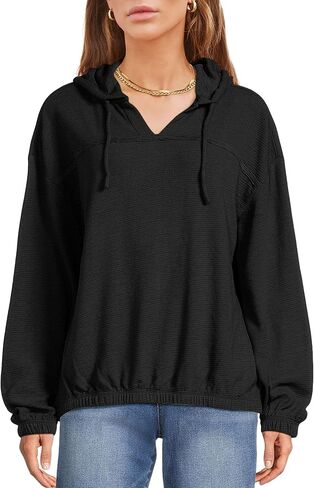 Vivitulip Women’s Long Sleeve V Neck Drawstring Hoodies Casual Loose Fit Sweatshirt Tops in Saudi Arabia