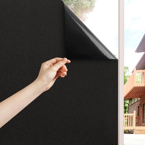 Blackout Window Film Privacy Frosted Sun Blocking Black Window Cover Room Darkening Window Tint for Home Static Cling 100% Light Blocking 11.8 x 78.7 Inches in Saudi Arabia
