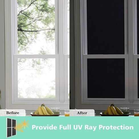 Blackout Window Film Privacy Frosted Sun Blocking Black Window Cover Room Darkening Window Tint for Home Static Cling 100% Light Blocking 11.8 x 78.7 Inches in Saudi Arabia