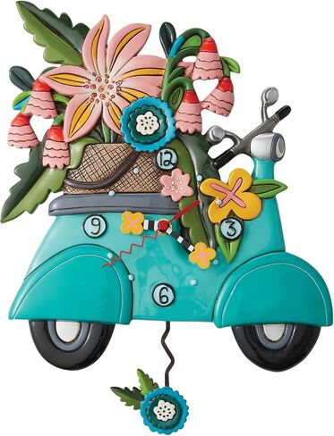 Enesco Allen Designs Scoot-in Through Life Scooter مع ساعة حائط بندول منحوتة على شكل زهور، 12 بوصة، متعددة الألوان in Kuwait
