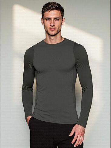 Men's Compression Shirt Long Sleeve Quick Dry Breathable Base Layer Top for Workout Training and Running in Saudi Arabia