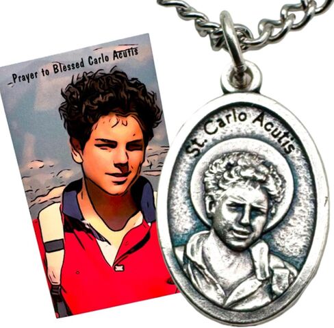 Westmon Works Carlo Acutis Medal Set New Teenage Saint of the Internet Italian Metal Pendant on a Stainless Steel Chain with Holy Card in Saudi Arabia