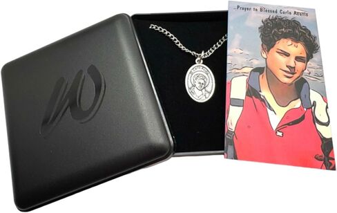 Westmon Works Carlo Acutis Medal Set New Teenage Saint of the Internet Italian Metal Pendant on a Stainless Steel Chain with Holy Card in Saudi Arabia