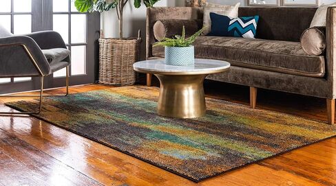 مجموعة Loom Jardin الفريدة من نوعها، سجادة منطقة ملونة ونابضة بالحياة ومجردة بألوان مائية (9' 0 × 12' 0 مستطيلة، متعددة/برتقالية) in Saudi Arabia