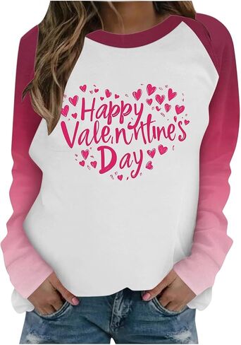 SCRRMZO Women's Valentine's Day Sweatshirt Raglan Sleeve Pink Heart Graphic Casual Pullover Tops in Saudi Arabia