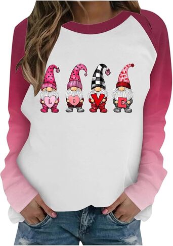 SCRRMZO Women's Valentine's Day Sweatshirt Raglan Sleeve Pink Heart Graphic Casual Pullover Tops in Saudi Arabia