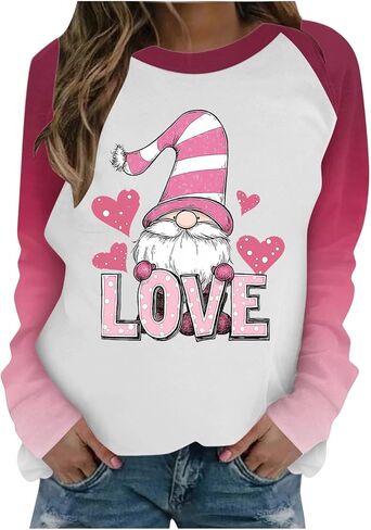 SCRRMZO Women's Valentine's Day Sweatshirt Raglan Sleeve Pink Heart Graphic Casual Pullover Tops in Saudi Arabia