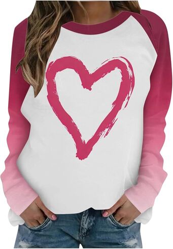 SCRRMZO Women's Valentine's Day Sweatshirt Raglan Sleeve Pink Heart Graphic Casual Pullover Tops in Saudi Arabia