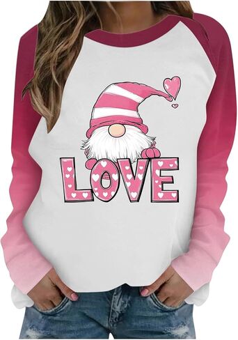 SCRRMZO Women's Valentine's Day Sweatshirt Raglan Sleeve Pink Heart Graphic Casual Pullover Tops in Saudi Arabia
