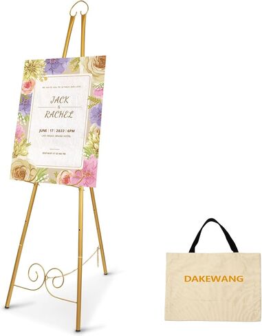 حامل حامل ذهبي من dakewang مقاس 58 بوصة للعلامة - حامل عرض حامل معدني شديد التحمل لعلامات الترحيب، وحفلات الزفاف، والفن، والحفلات، والمرآة، والملصقات، والصور، واللوحات، وديكور الأرضية. in Kuwait