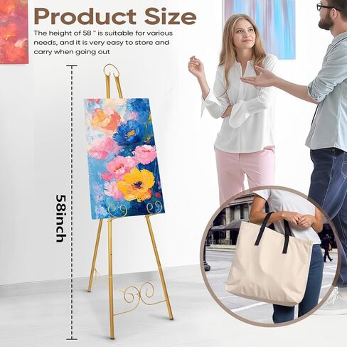 حامل حامل ذهبي من dakewang مقاس 58 بوصة للعلامة - حامل عرض حامل معدني شديد التحمل لعلامات الترحيب، وحفلات الزفاف، والفن، والحفلات، والمرآة، والملصقات، والصور، واللوحات، وديكور الأرضية. in Kuwait