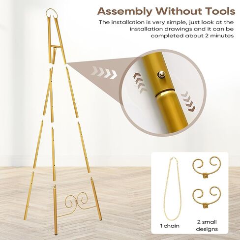 حامل حامل ذهبي من dakewang مقاس 58 بوصة للعلامة - حامل عرض حامل معدني شديد التحمل لعلامات الترحيب، وحفلات الزفاف، والفن، والحفلات، والمرآة، والملصقات، والصور، واللوحات، وديكور الأرضية. in Kuwait