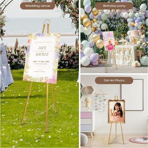 حامل حامل ذهبي من dakewang مقاس 58 بوصة للعلامة - حامل عرض حامل معدني شديد التحمل لعلامات الترحيب، وحفلات الزفاف، والفن، والحفلات، والمرآة، والملصقات، والصور، واللوحات، وديكور الأرضية. in Kuwait