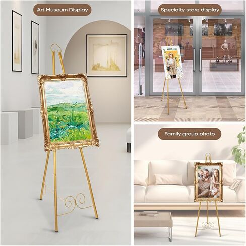 حامل حامل ذهبي من dakewang مقاس 58 بوصة للعلامة - حامل عرض حامل معدني شديد التحمل لعلامات الترحيب، وحفلات الزفاف، والفن، والحفلات، والمرآة، والملصقات، والصور، واللوحات، وديكور الأرضية. in Kuwait