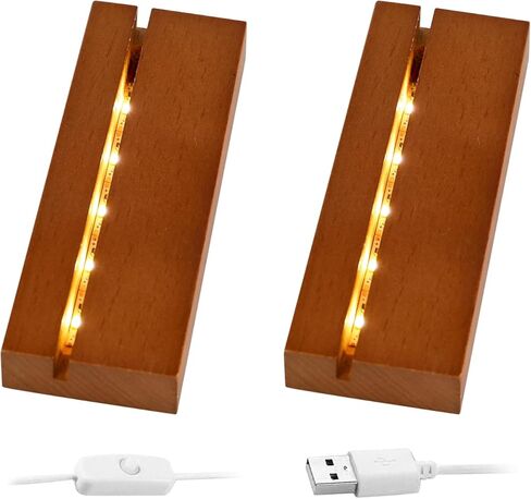 Aepiraza 4.33" Rectangle Wooden Led Lights Display Base, Brown Wooden Rectangle Light Base Warm Light Display Base with USB Cable for Crystal Glass Resin Art Display (2Pcs) in Saudi Arabia