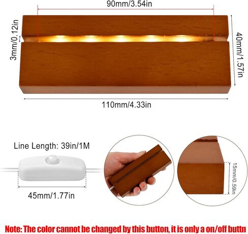 Aepiraza 4.33" Rectangle Wooden Led Lights Display Base, Brown Wooden Rectangle Light Base Warm Light Display Base with USB Cable for Crystal Glass Resin Art Display (2Pcs) in Saudi Arabia