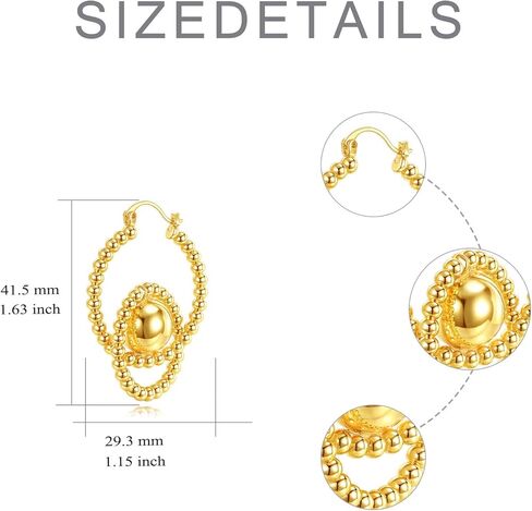 14K Gold Plated Hypoallergenic Copper Intricate Double - Circle Bead - Embellished Drop Earrings, Allergy - Friendly Vintage - Inspired Statement Jewelry for Women, Elegant Daily & Special Occasion Wear Earrings in Saudi Arabia