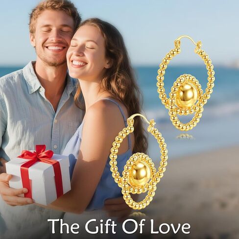 14K Gold Plated Hypoallergenic Copper Intricate Double - Circle Bead - Embellished Drop Earrings, Allergy - Friendly Vintage - Inspired Statement Jewelry for Women, Elegant Daily & Special Occasion Wear Earrings in Saudi Arabia