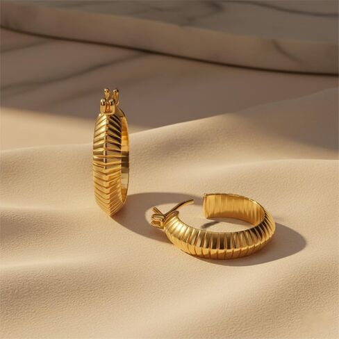 أقراط دائرية مطلية بالذهب عيار 14 قيراط للنساء أقراط عصرية مطلية بالذهب أقراط دائرية مكتنزة على شكل عظمة الأفعى أقراط ذهبية سميكة مجوهرات فريدة للنساء في كل مناسبة 22 مم in Kuwait