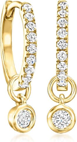 Pure Collection by Ross-Simons 0.15 ct. t.w. Diamond Charm-Compatible Huggie Hoop Earrings in 14kt Yellow Gold in Saudi Arabia