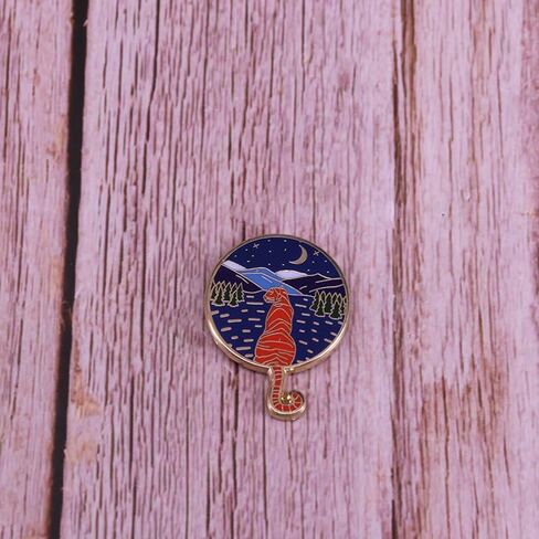 Bengal Tiger Striped Wild Starry Night Moon Stars River Nature Mountains Landscape 1.25" Enamel Pin Badge in Saudi Arabia