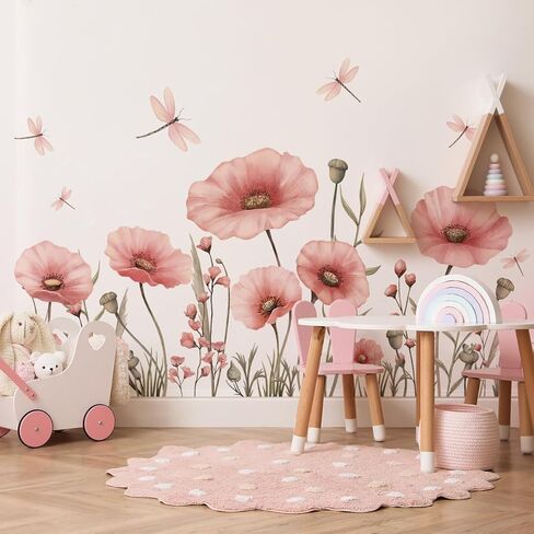 MuralMood ديكور الحائط اليعسوب الزهور قشر وعصا جدار الشارات جدار الفن القابل للإزالة فراشة قشر وعصا ملصقات الحائط للفتيات غرفة نوم غرفة المعيشة الحضانة in Kuwait