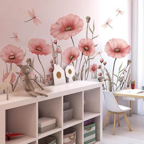 MuralMood ديكور الحائط اليعسوب الزهور قشر وعصا جدار الشارات جدار الفن القابل للإزالة فراشة قشر وعصا ملصقات الحائط للفتيات غرفة نوم غرفة المعيشة الحضانة in Kuwait