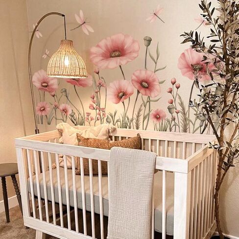 MuralMood ديكور الحائط اليعسوب الزهور قشر وعصا جدار الشارات جدار الفن القابل للإزالة فراشة قشر وعصا ملصقات الحائط للفتيات غرفة نوم غرفة المعيشة الحضانة in Kuwait