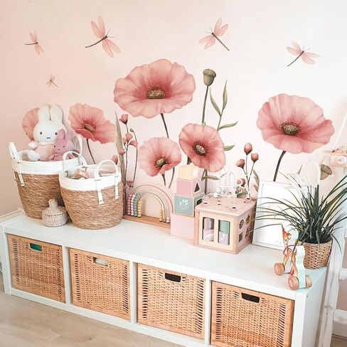 MuralMood ديكور الحائط اليعسوب الزهور قشر وعصا جدار الشارات جدار الفن القابل للإزالة فراشة قشر وعصا ملصقات الحائط للفتيات غرفة نوم غرفة المعيشة الحضانة in Kuwait