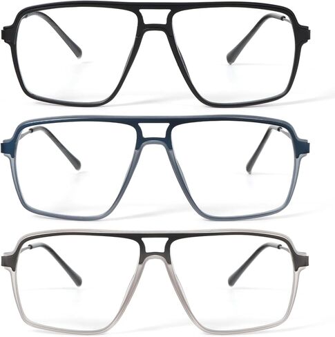 DXYXYO 3 Pack Aviator Reading Glasses for Men with Spring Hinges, Big Double Bridge Blue Light Blocking Computer Readers in Saudi Arabia