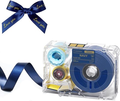 Phomemo A30 P15 Exclusive Embellish Gold Print on Navy Satin Ribbon, Fabric Ribbons for Gift Wrapping, Wedding Bouquets, DIY Crafts, Valentine's Day, Party Decor, 12mm x 5m, 2 Packs in Saudi Arabia