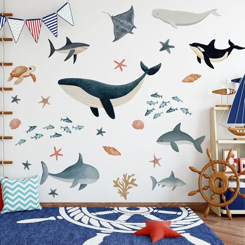 Ocean Wall Decals, Under The Sea Animals Wall Stickers, Waterproof Peel and Stick Removable Ocean, for Baby Nursery Boy Girls Room Bedroom Bathroom Playroom Classroom Decor. (Sea Life Wall Decor) in Saudi Arabia