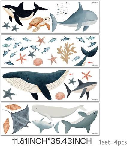 Ocean Wall Decals, Under The Sea Animals Wall Stickers, Waterproof Peel and Stick Removable Ocean, for Baby Nursery Boy Girls Room Bedroom Bathroom Playroom Classroom Decor. (Sea Life Wall Decor) in Saudi Arabia