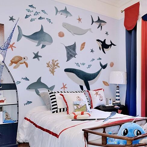 Ocean Wall Decals, Under The Sea Animals Wall Stickers, Waterproof Peel and Stick Removable Ocean, for Baby Nursery Boy Girls Room Bedroom Bathroom Playroom Classroom Decor. (Sea Life Wall Decor) in Saudi Arabia