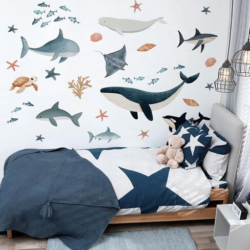 Ocean Wall Decals, Under The Sea Animals Wall Stickers, Waterproof Peel and Stick Removable Ocean, for Baby Nursery Boy Girls Room Bedroom Bathroom Playroom Classroom Decor. (Sea Life Wall Decor) in Saudi Arabia