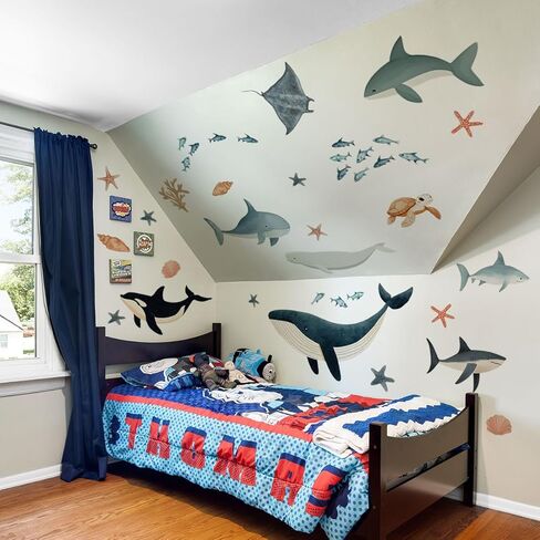 Ocean Wall Decals, Under The Sea Animals Wall Stickers, Waterproof Peel and Stick Removable Ocean, for Baby Nursery Boy Girls Room Bedroom Bathroom Playroom Classroom Decor. (Sea Life Wall Decor) in Saudi Arabia