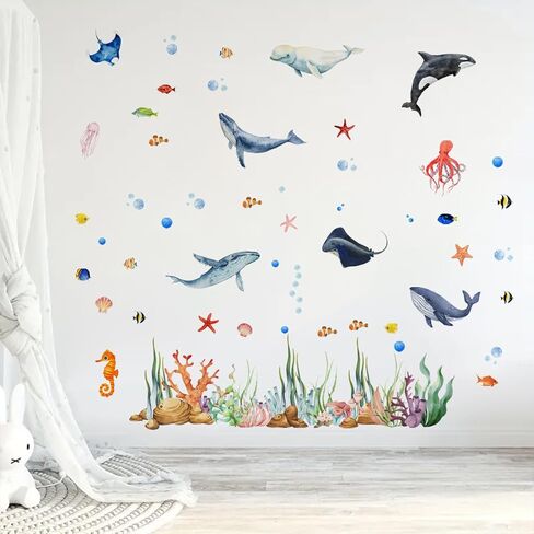 Ocean Wall Decals, Under The Sea Animals Wall Stickers, Waterproof Peel and Stick Removable Ocean, for Baby Nursery Boy Girls Room Bedroom Bathroom Playroom Classroom Decor. (Sea Life Wall Decor) in Saudi Arabia