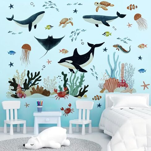 Ocean Wall Decals, Under The Sea Animals Wall Stickers, Waterproof Peel and Stick Removable Ocean, for Baby Nursery Boy Girls Room Bedroom Bathroom Playroom Classroom Decor. (Sea Life Wall Decor) in Saudi Arabia