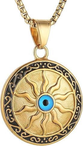 AsAlways Sun Necklace for Men Stainless Steel Gold Sun with Evil Eye Pendant Necklace Bohemian Protection Jewelry Gift in Saudi Arabia