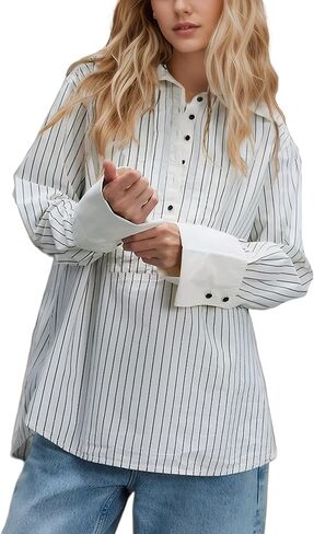 Kedera Women's Casual V Neck Button Down Blouse Loose Fit Long Sleeve Button Up Pullover Shirt with Pocket in Saudi Arabia