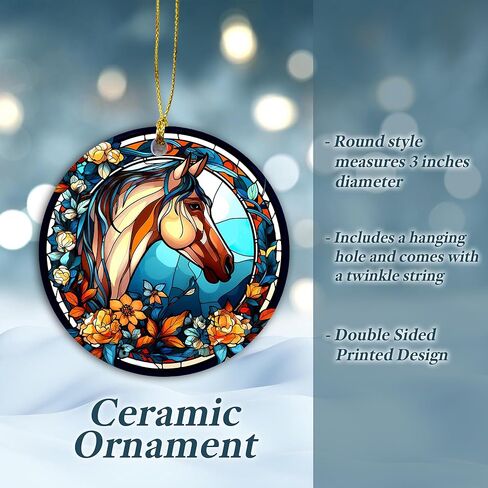 Horse Christmas Ornament 2025 | Horse Stained Glass Ornament, Elegant Ceramic Horse Lover Gift - Girl Love Horse, Farmhouse Rustic Western Home Décor Keepsake (Floral Horse) in Saudi Arabia