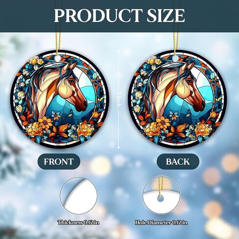Horse Christmas Ornament 2025 | Horse Stained Glass Ornament, Elegant Ceramic Horse Lover Gift - Girl Love Horse, Farmhouse Rustic Western Home Décor Keepsake (Floral Horse) in Saudi Arabia