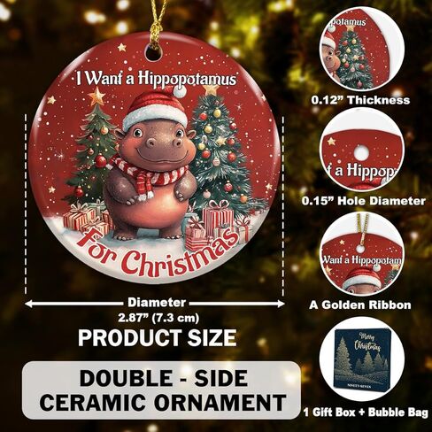 Hippopotamus for Christmas Ornament 2025, Cute Hippo Ornament – Animal Gifts, Christmas Funny Gifts for Men Women Animal Lovers, Hippo Themed Tree Decorations in Saudi Arabia