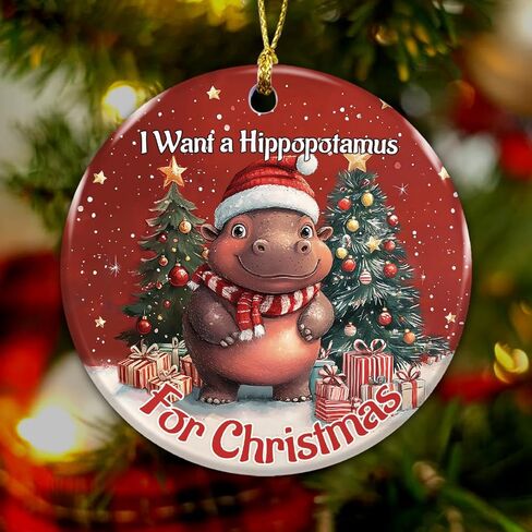 Hippopotamus for Christmas Ornament 2025, Cute Hippo Ornament – Animal Gifts, Christmas Funny Gifts for Men Women Animal Lovers, Hippo Themed Tree Decorations in Saudi Arabia