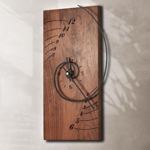 ACODE 14 Inches Fibonacci Curve Rectangular Wall Clock, Walnut Wall Clock Battery Operated Silent Non-Ticking, Wooden Clock dial with Black Spray Metal Pointer, Wall Decor,Decorative Table Clock in Saudi Arabia