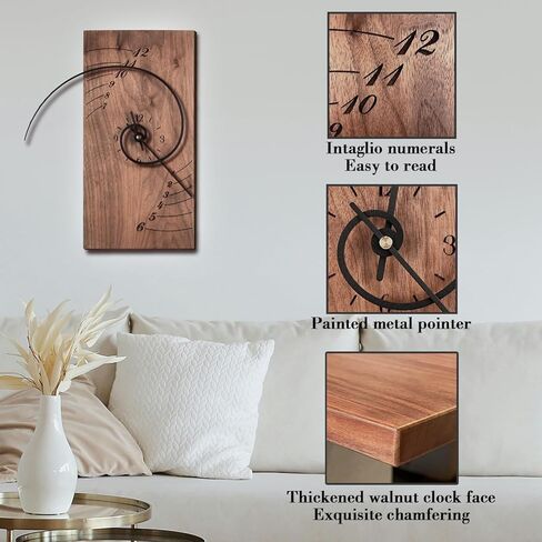 ACODE 14 Inches Fibonacci Curve Rectangular Wall Clock, Walnut Wall Clock Battery Operated Silent Non-Ticking, Wooden Clock dial with Black Spray Metal Pointer, Wall Decor,Decorative Table Clock in Saudi Arabia