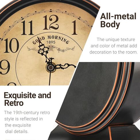 Auafanzy 7-Inch Retro Mantel Desk Clocks，Silent Vintage Table Clock with All Metal Frame，Easy to Read Larege Retro Mantel Clocks for Living Room，Fireplace and Shelf Decoration. in Saudi Arabia