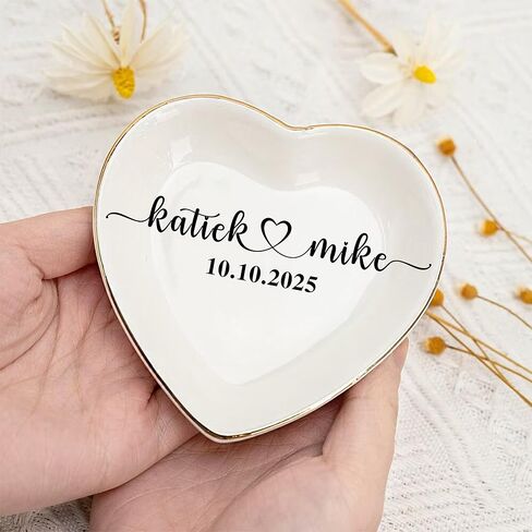 Custom Engagement Ring Dish, Initials Heart Rate Ring Dish, Gift for Bride and Groom, Wedding Gift, Bridal Shower, Engagement Gifts in Saudi Arabia