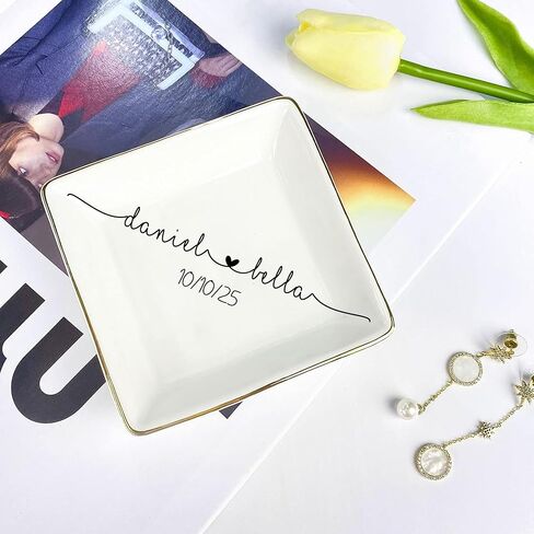 Custom Engagement Ring Dish, Initials Heart Rate Ring Dish, Gift for Bride and Groom, Wedding Gift, Bridal Shower, Engagement Gifts in Saudi Arabia